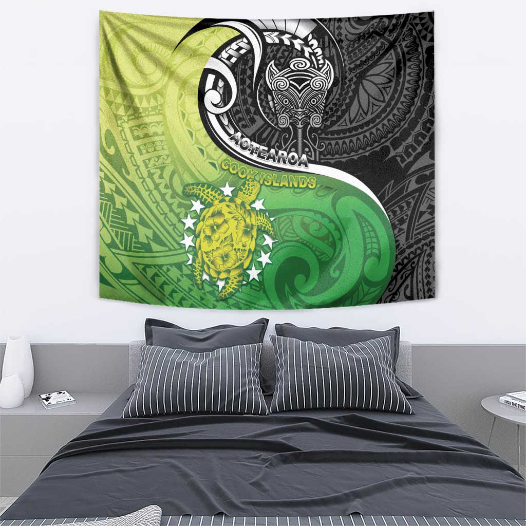New Zealand Cook Islands Tapestry Maori Tiki With Circle Stars Turtle - Polynesian Pride