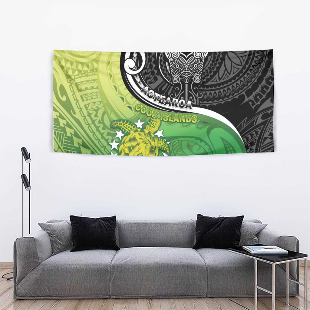 New Zealand Cook Islands Tapestry Maori Tiki With Circle Stars Turtle - Polynesian Pride