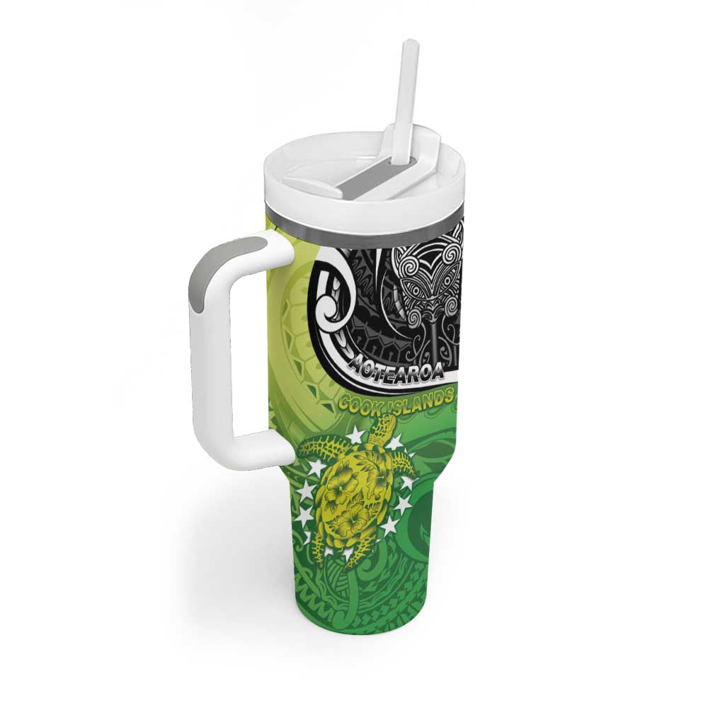 Custom New Zealand Cook Islands Tumbler With Handle Maori Tiki With Circle Stars Turtle - Polynesian Pride