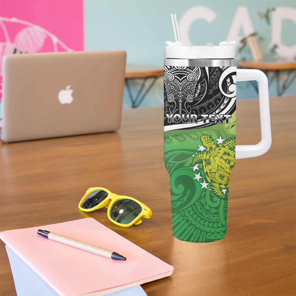 Custom New Zealand Cook Islands Tumbler With Handle Maori Tiki With Circle Stars Turtle - Polynesian Pride