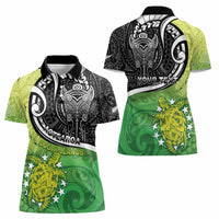 Custom New Zealand Cook Islands Women Polo Shirt Maori Tiki With Circle Stars Turtle - Polynesian Pride