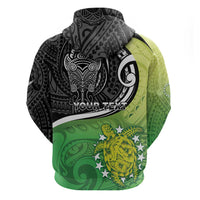 Custom New Zealand Cook Islands Zip Hoodie Maori Tiki With Circle Stars Turtle - Polynesian Pride