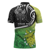 Custom New Zealand Cook Islands Zipper Polo Shirt Maori Tiki With Circle Stars Turtle - Polynesian Pride