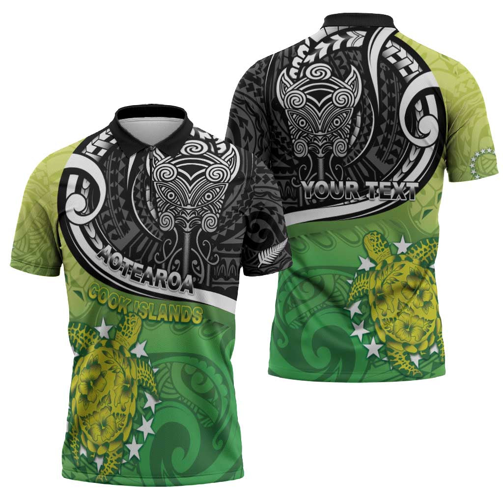Custom New Zealand Cook Islands Zipper Polo Shirt Maori Tiki With Circle Stars Turtle - Polynesian Pride