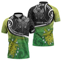 Custom New Zealand Cook Islands Zipper Polo Shirt Maori Tiki With Circle Stars Turtle - Polynesian Pride
