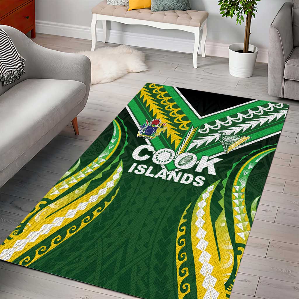 Cook Islands Rugby Area Rug Unique Style Green Version - Polynesian Pride