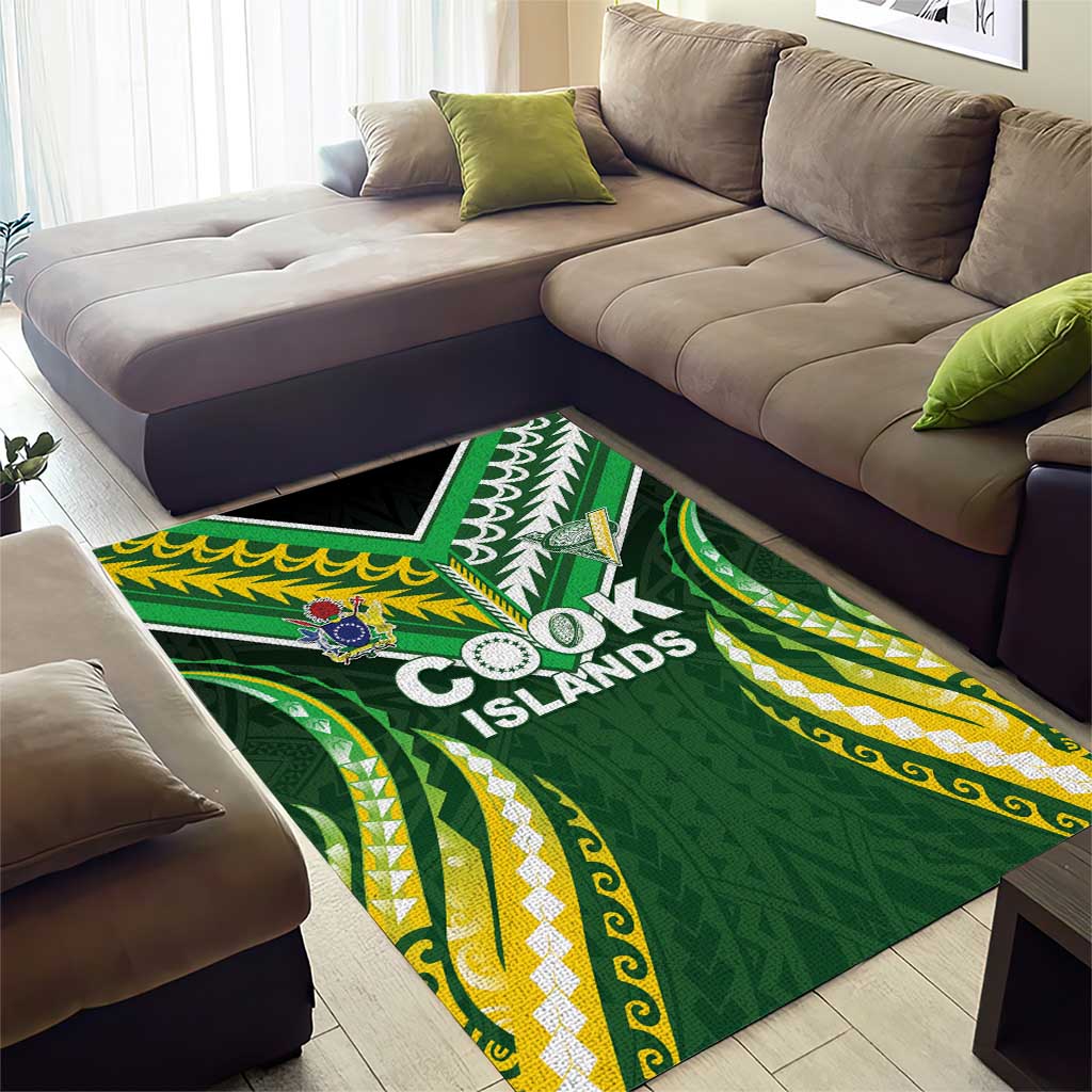 Cook Islands Rugby Area Rug Unique Style Green Version - Polynesian Pride