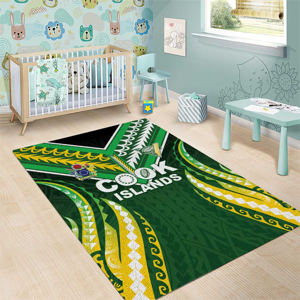 Cook Islands Rugby Area Rug Unique Style Green Version - Polynesian Pride