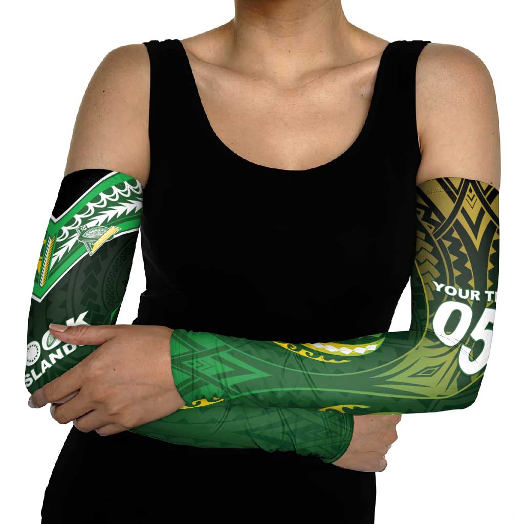 Custom Cook Islands Rugby Arm Sleeves Unique Style Green Version - Polynesian Pride