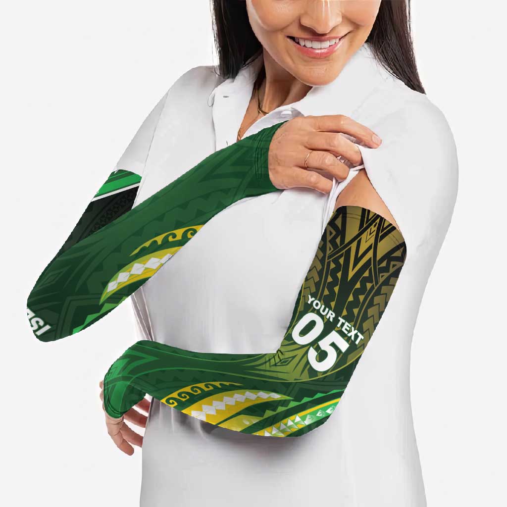 Custom Cook Islands Rugby Arm Sleeves Unique Style Green Version - Polynesian Pride