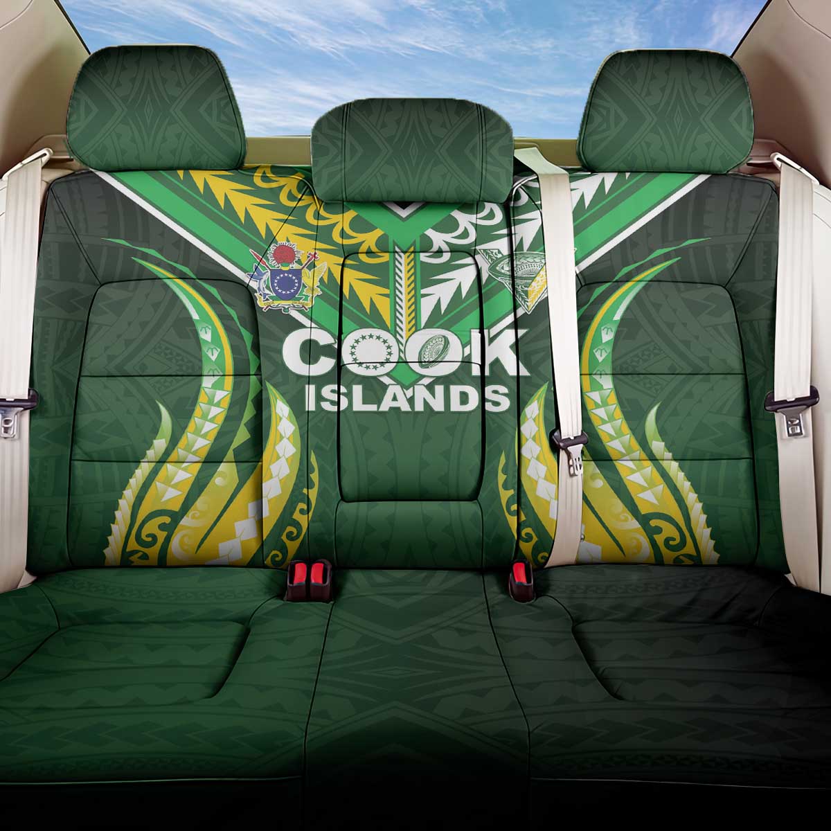 Cook Islands Rugby Back Car Seat Cover Unique Style Green Version - Polynesian Pride