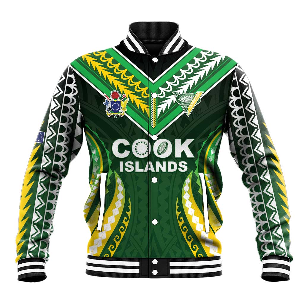 Custom Cook Islands Rugby Baseball Jacket Unique Style Green Version - Polynesian Pride