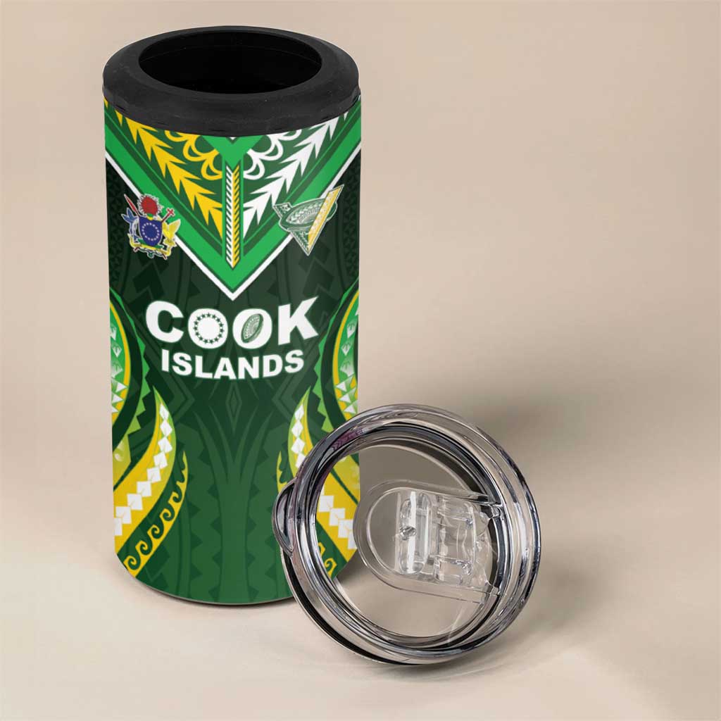 Custom Cook Islands Rugby 4 in 1 Can Cooler Tumbler Unique Style Green Version - Polynesian Pride