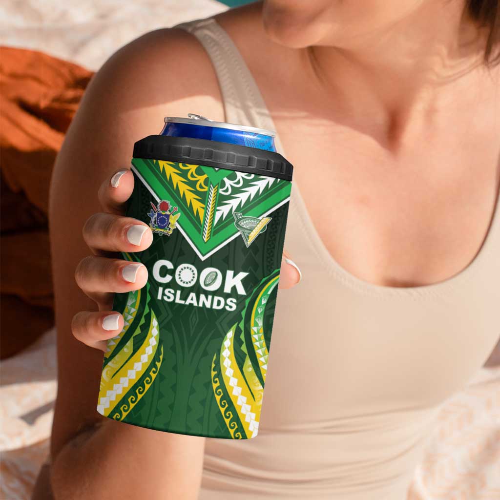 Custom Cook Islands Rugby 4 in 1 Can Cooler Tumbler Unique Style Green Version - Polynesian Pride