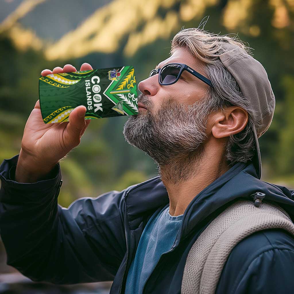 Custom Cook Islands Rugby 4 in 1 Can Cooler Tumbler Unique Style Green Version - Polynesian Pride