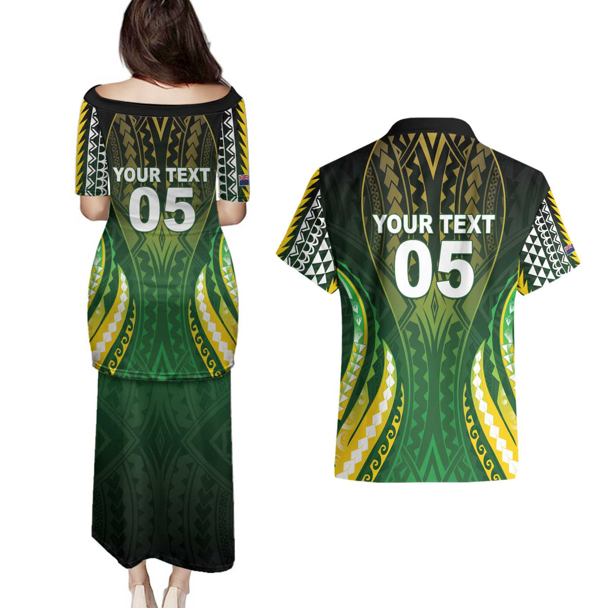 Custom Cook Islands Rugby Couples Matching Puletasi and Hawaiian Shirt Unique Style Green Version - Polynesian Pride