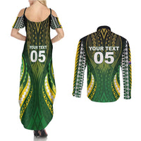 Custom Cook Islands Rugby Couples Matching Summer Maxi Dress and Long Sleeve Button Shirt Unique Style Green Version - Polynesian Pride