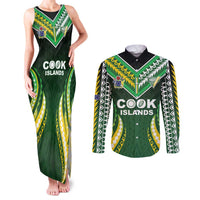 Custom Cook Islands Rugby Couples Matching Tank Maxi Dress and Long Sleeve Button Shirt Unique Style Green Version - Polynesian Pride