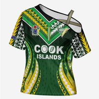 Custom Cook Islands Rugby Cross Shoulder Shirt Unique Style Green Version - Polynesian Pride