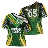 Custom Cook Islands Rugby Cross Shoulder Shirt Unique Style Green Version - Polynesian Pride