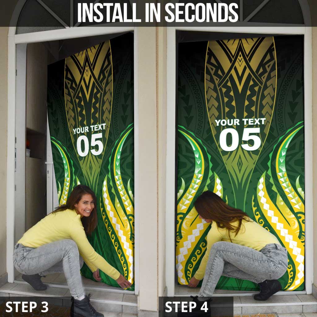 Custom Cook Islands Rugby Door Cover Unique Style Green Version - Polynesian Pride