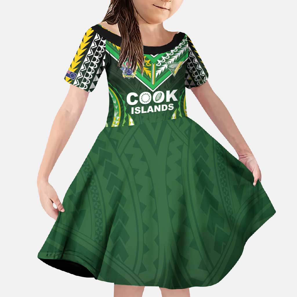 Custom Cook Islands Rugby Family Matching Mermaid Dress and Hawaiian Shirt Unique Style Green Version - Polynesian Pride