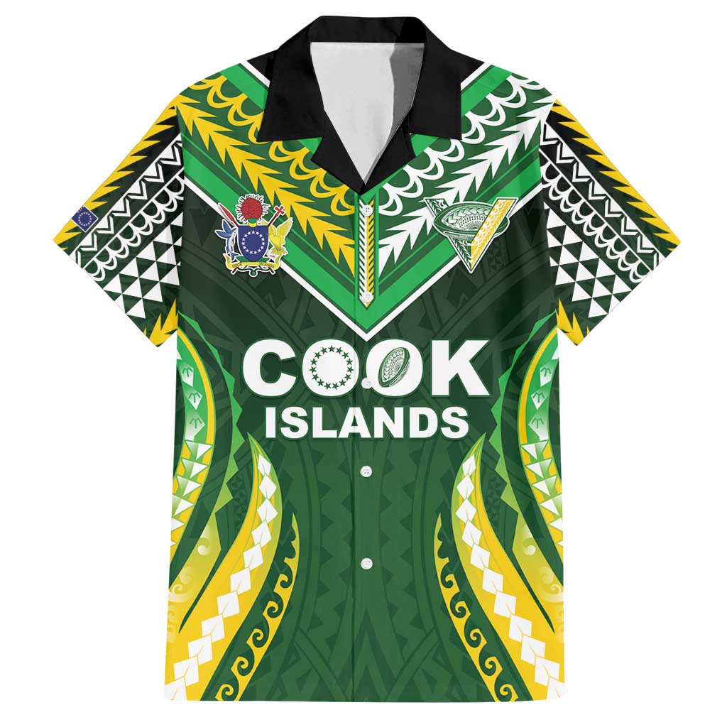 Custom Cook Islands Rugby Family Matching Off Shoulder Short Dress and Hawaiian Shirt Unique Style Green Version - Polynesian Pride