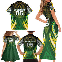 Custom Cook Islands Rugby Family Matching Short Sleeve Bodycon Dress and Hawaiian Shirt Unique Style Green Version - Polynesian Pride