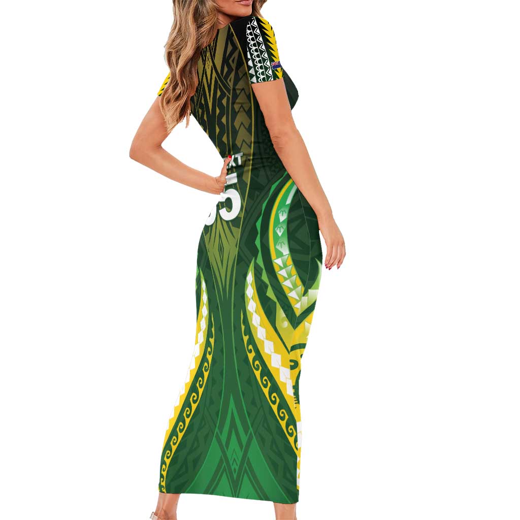 Custom Cook Islands Rugby Family Matching Short Sleeve Bodycon Dress and Hawaiian Shirt Unique Style Green Version - Polynesian Pride