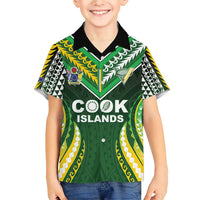 Custom Cook Islands Rugby Family Matching Short Sleeve Bodycon Dress and Hawaiian Shirt Unique Style Green Version - Polynesian Pride