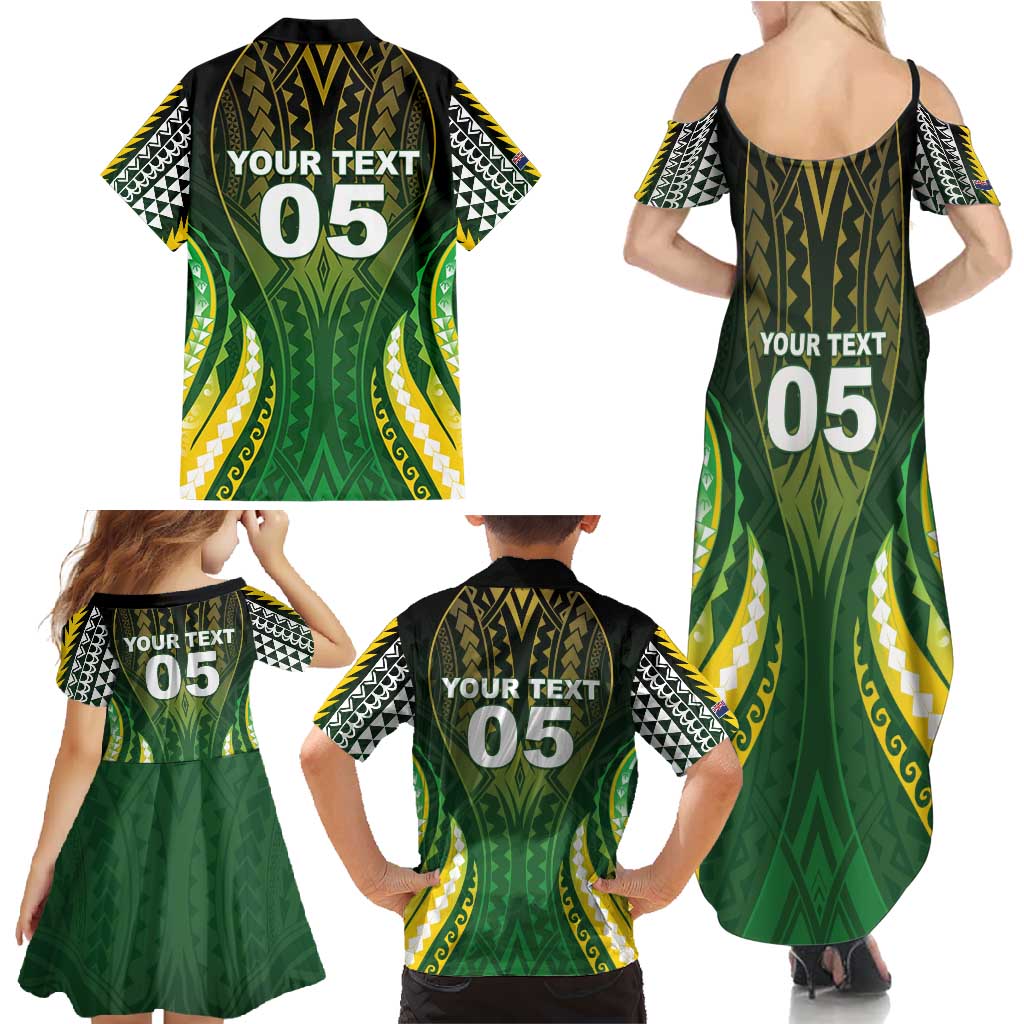 Custom Cook Islands Rugby Family Matching Summer Maxi Dress and Hawaiian Shirt Unique Style Green Version - Polynesian Pride