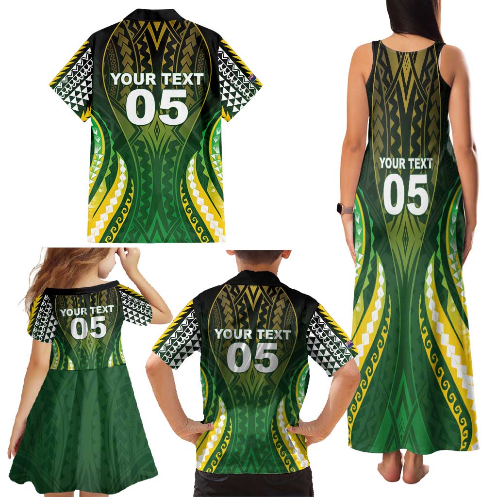 Custom Cook Islands Rugby Family Matching Tank Maxi Dress and Hawaiian Shirt Unique Style Green Version - Polynesian Pride