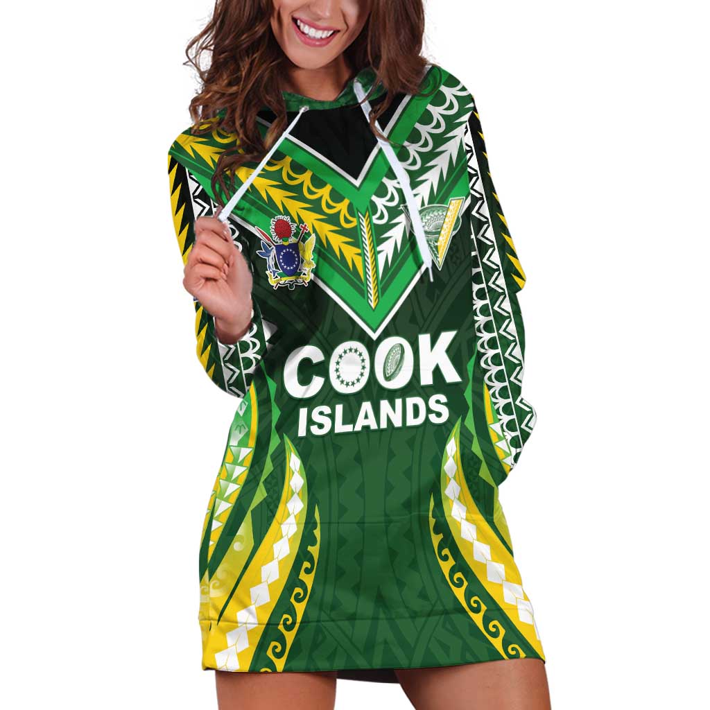 Custom Cook Islands Rugby Hoodie Dress Unique Style Green Version - Polynesian Pride