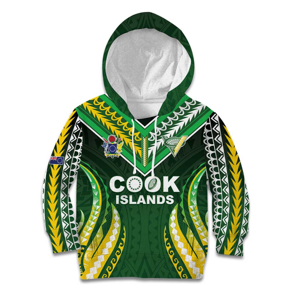 Custom Cook Islands Rugby Kid Hoodie Unique Style Green Version - Polynesian Pride