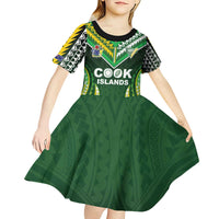 Custom Cook Islands Rugby Kid Short Sleeve Dress Unique Style Green Version - Polynesian Pride
