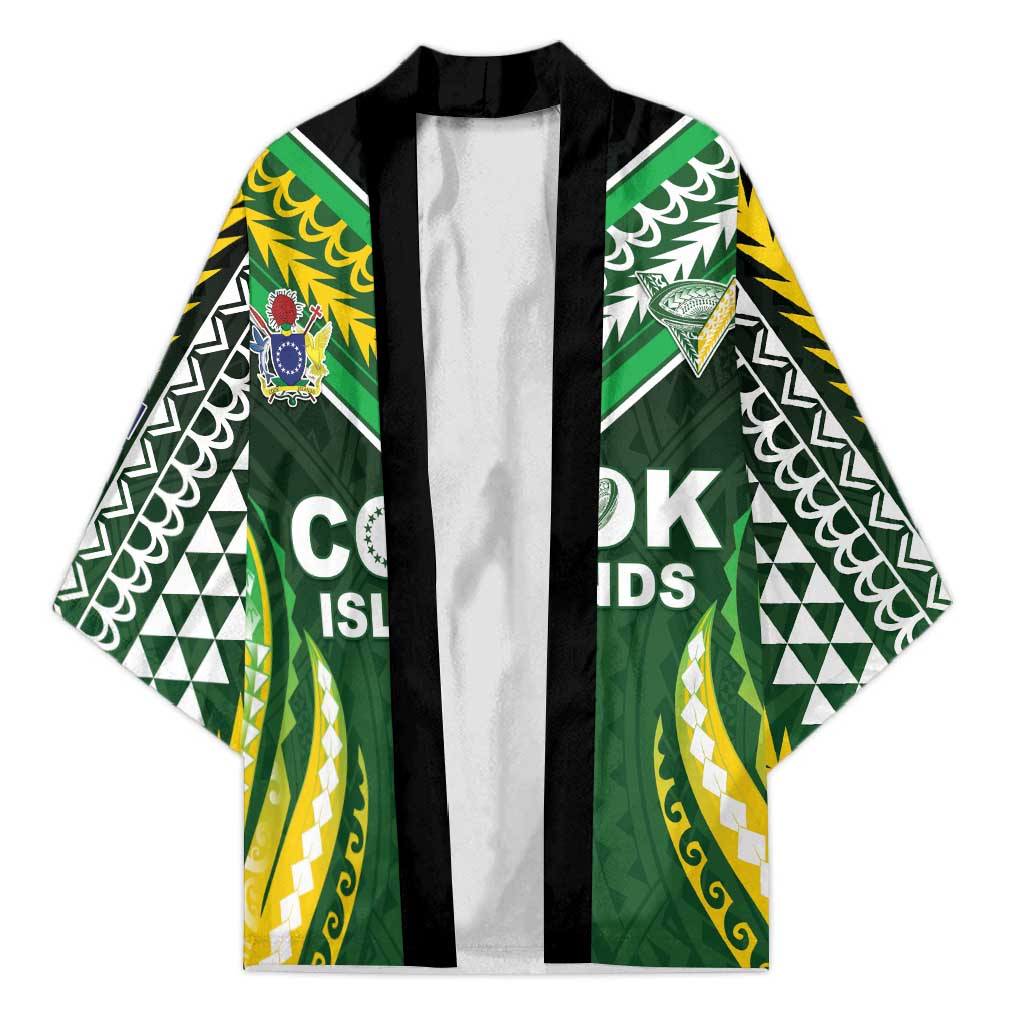 Custom Cook Islands Rugby Kimono Unique Style Green Version - Polynesian Pride