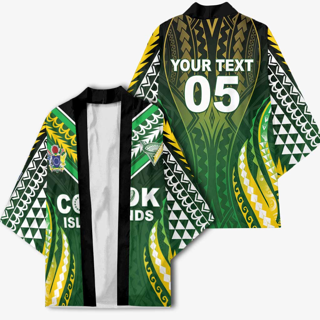Custom Cook Islands Rugby Kimono Unique Style Green Version - Polynesian Pride