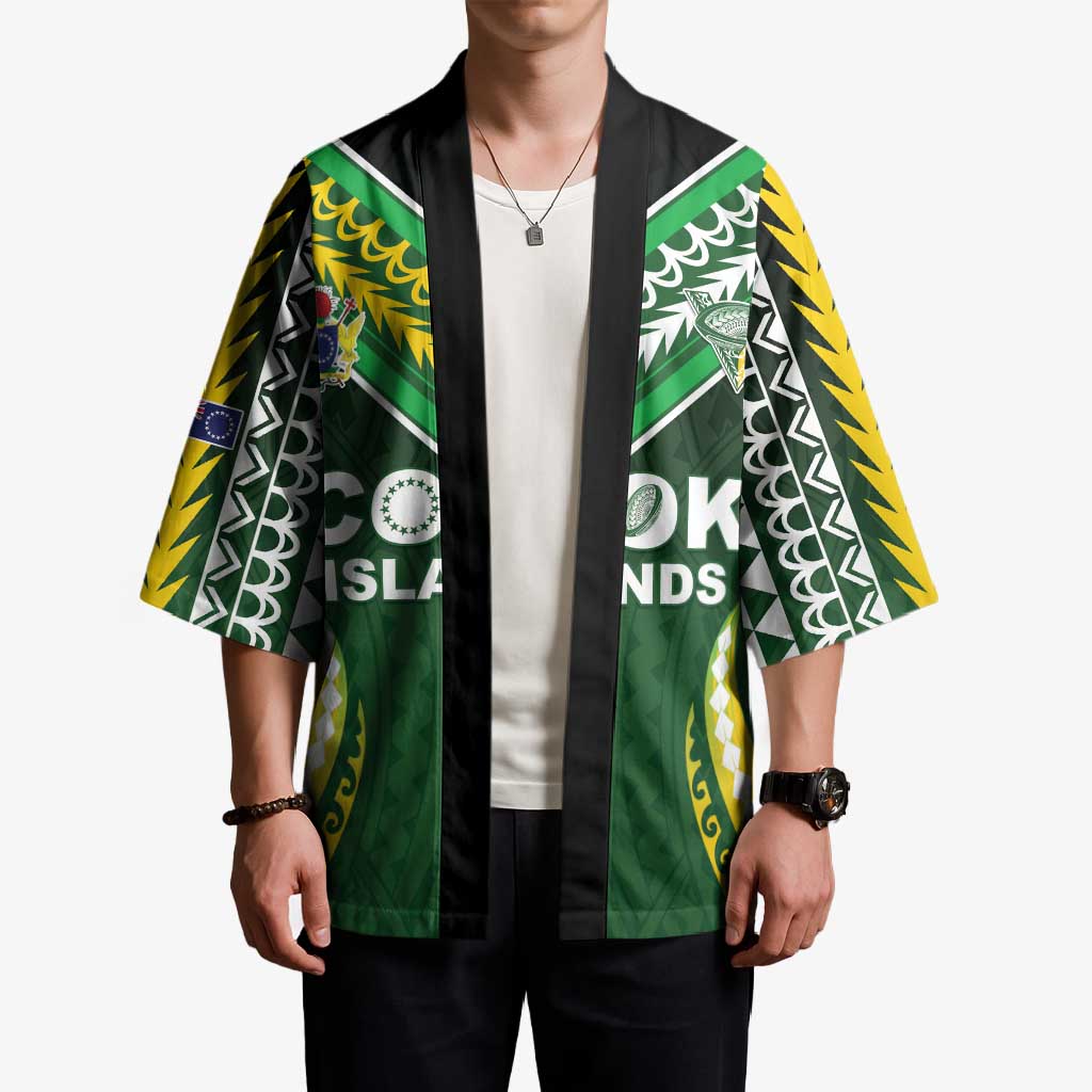 Custom Cook Islands Rugby Kimono Unique Style Green Version - Polynesian Pride