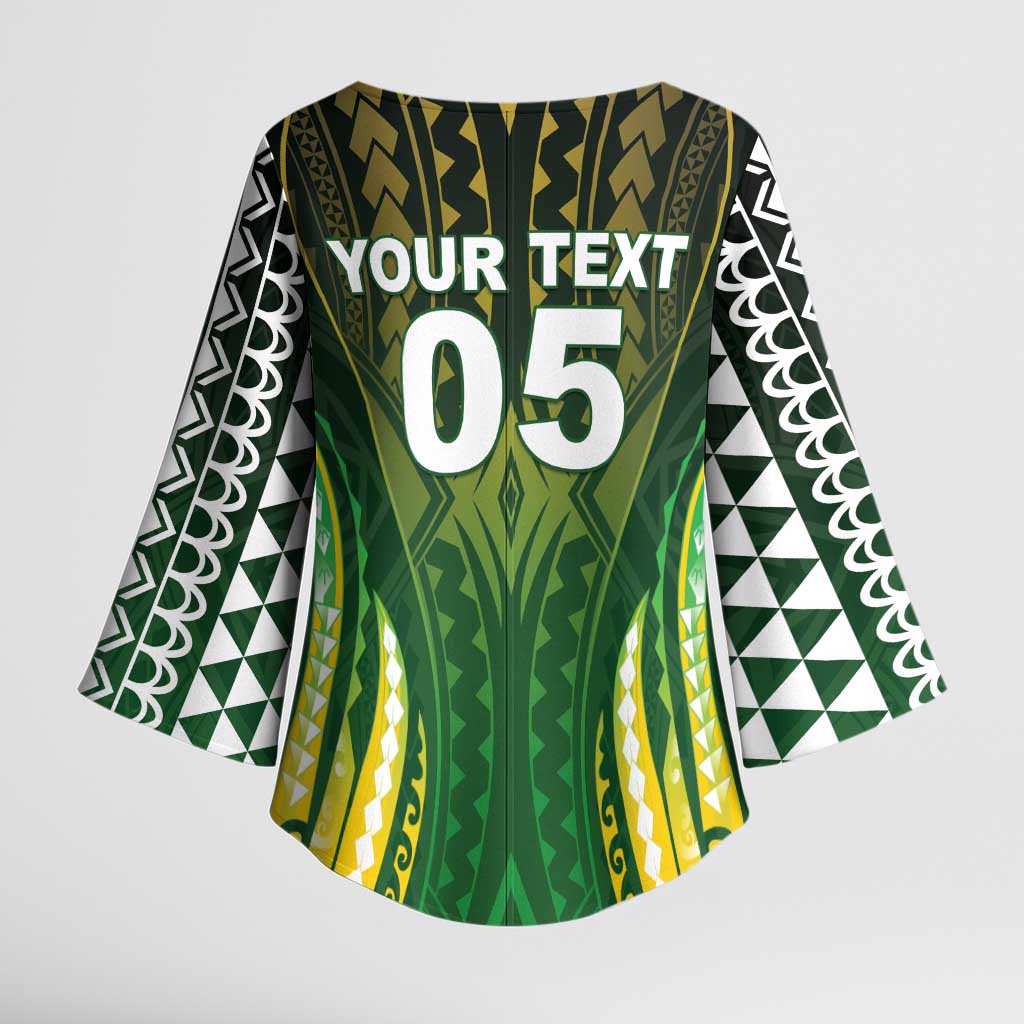 Custom Cook Islands Rugby Kimono Sleeve Blouse Unique Style Green Version - Polynesian Pride