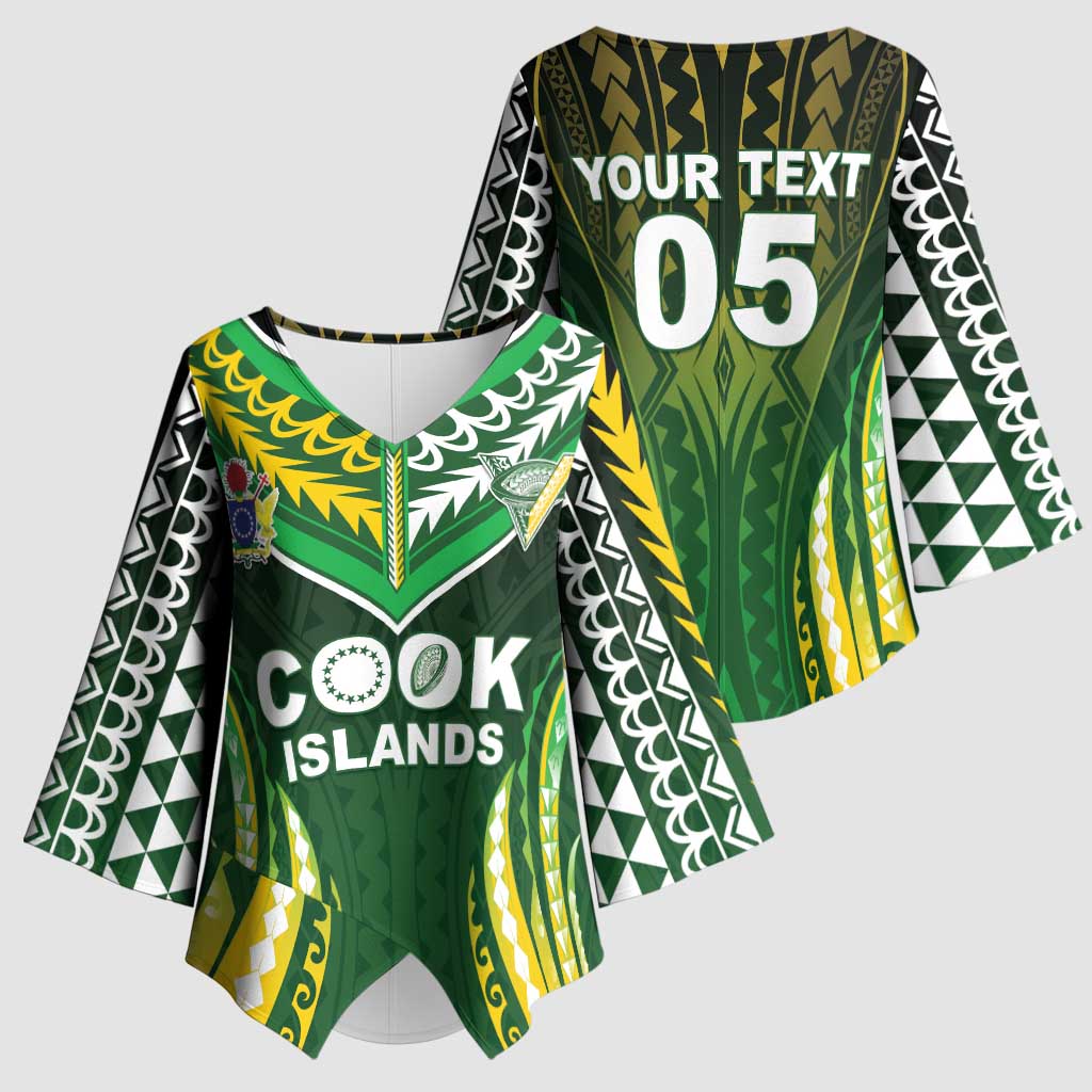 Custom Cook Islands Rugby Kimono Sleeve Blouse Unique Style Green Version - Polynesian Pride