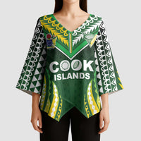 Custom Cook Islands Rugby Kimono Sleeve Blouse Unique Style Green Version - Polynesian Pride