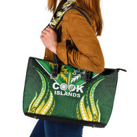 Cook Islands Rugby Leather Tote Bag Unique Style Green Version - Polynesian Pride