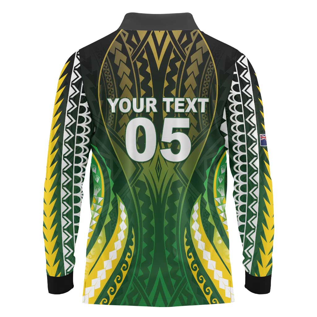 Custom Cook Islands Rugby Long Sleeve Polo Shirt Unique Style Green Version - Polynesian Pride