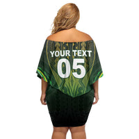 Custom Cook Islands Rugby Off Shoulder Short Dress Unique Style Green Version - Polynesian Pride