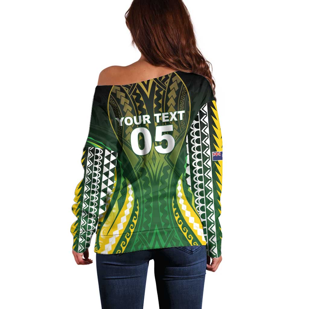 Custom Cook Islands Rugby Off Shoulder Sweater Unique Style Green Version - Polynesian Pride