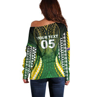 Custom Cook Islands Rugby Off Shoulder Sweater Unique Style Green Version - Polynesian Pride
