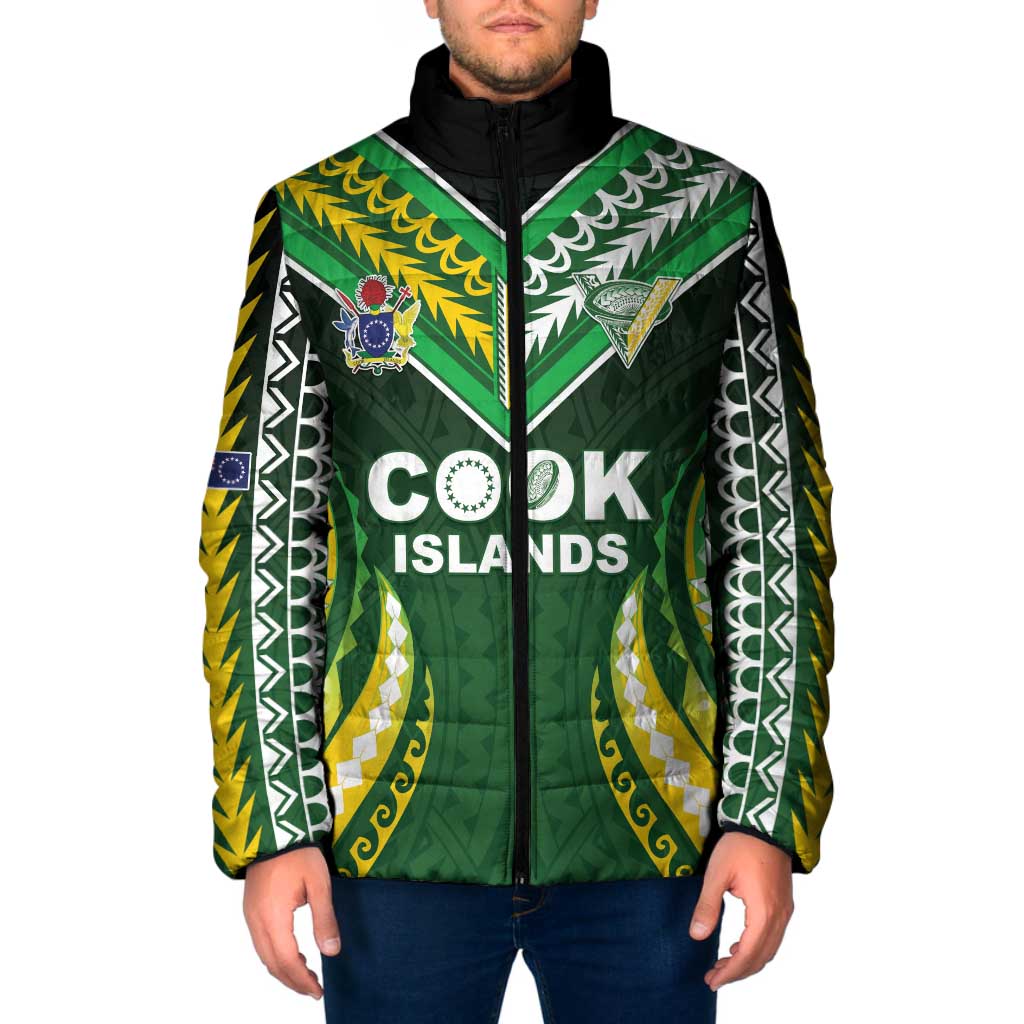 Custom Cook Islands Rugby Padded Jacket Unique Style Green Version - Polynesian Pride
