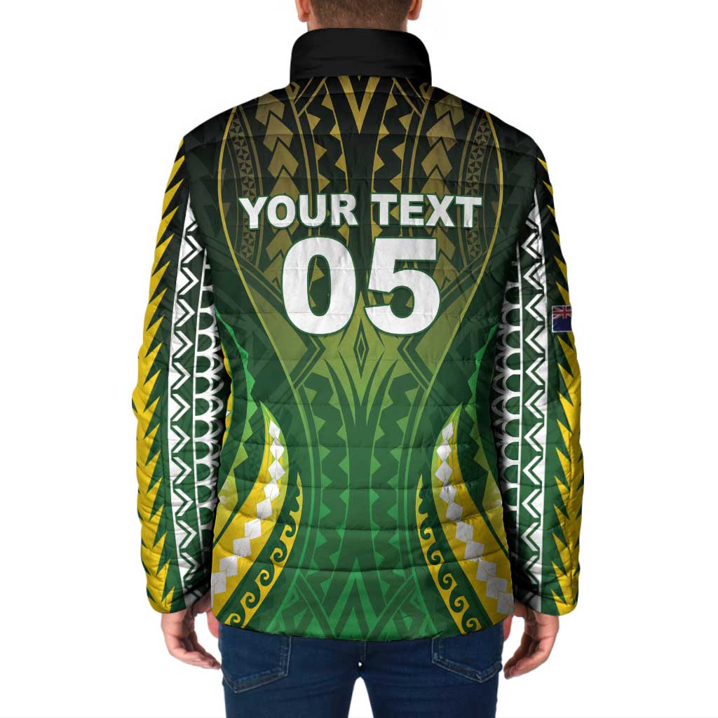 Custom Cook Islands Rugby Padded Jacket Unique Style Green Version - Polynesian Pride