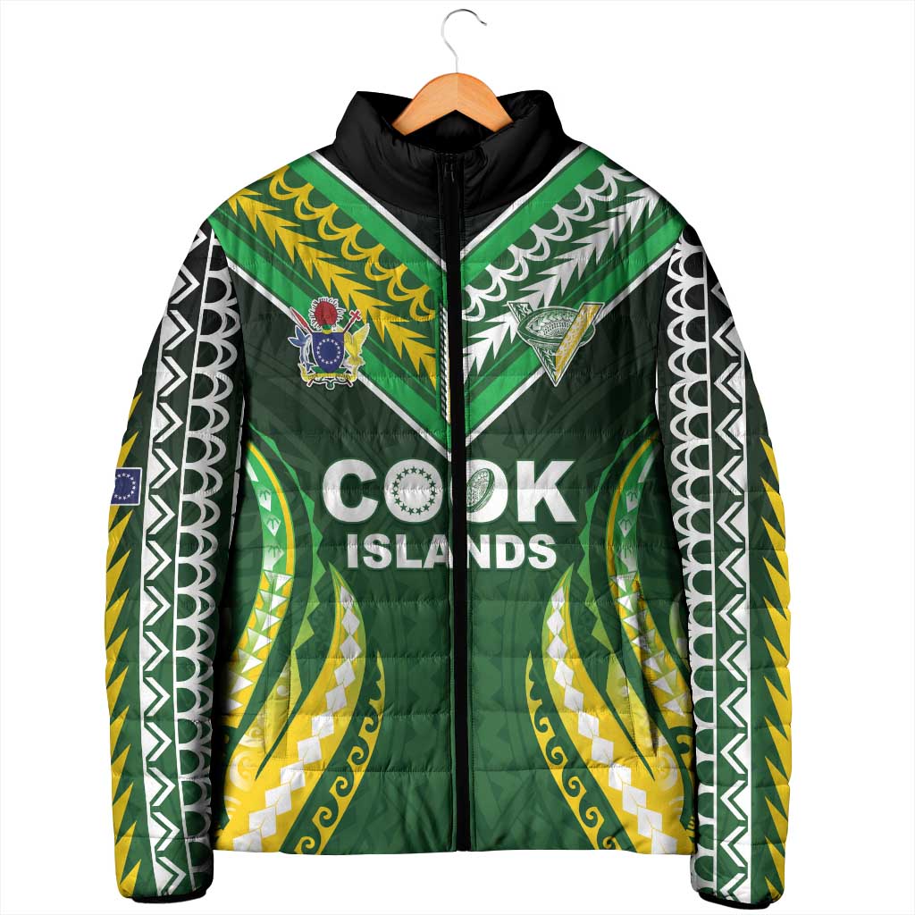 Custom Cook Islands Rugby Padded Jacket Unique Style Green Version - Polynesian Pride