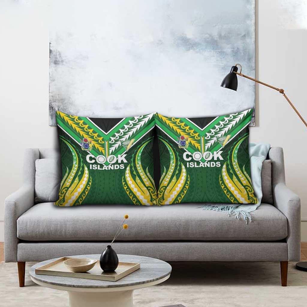 Cook Islands Rugby Pillow Cover Unique Style Green Version - Polynesian Pride